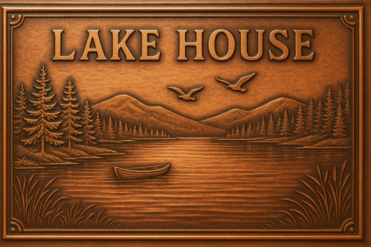 Lake House Copper Panel — Handmade Embossed Decorative Wall & Sign Art