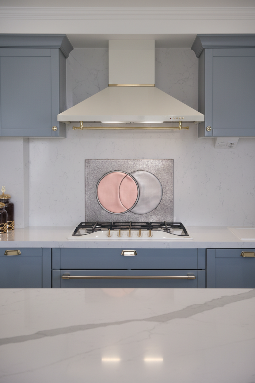 Large Eclipse Circle Gray & Copper Backsplash Modern Luxury Kitchen