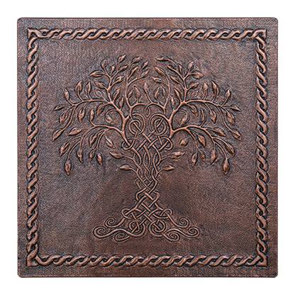 Tree of Life with Celtic Border Brown Copper Backsplash - Rustic Wall Panel