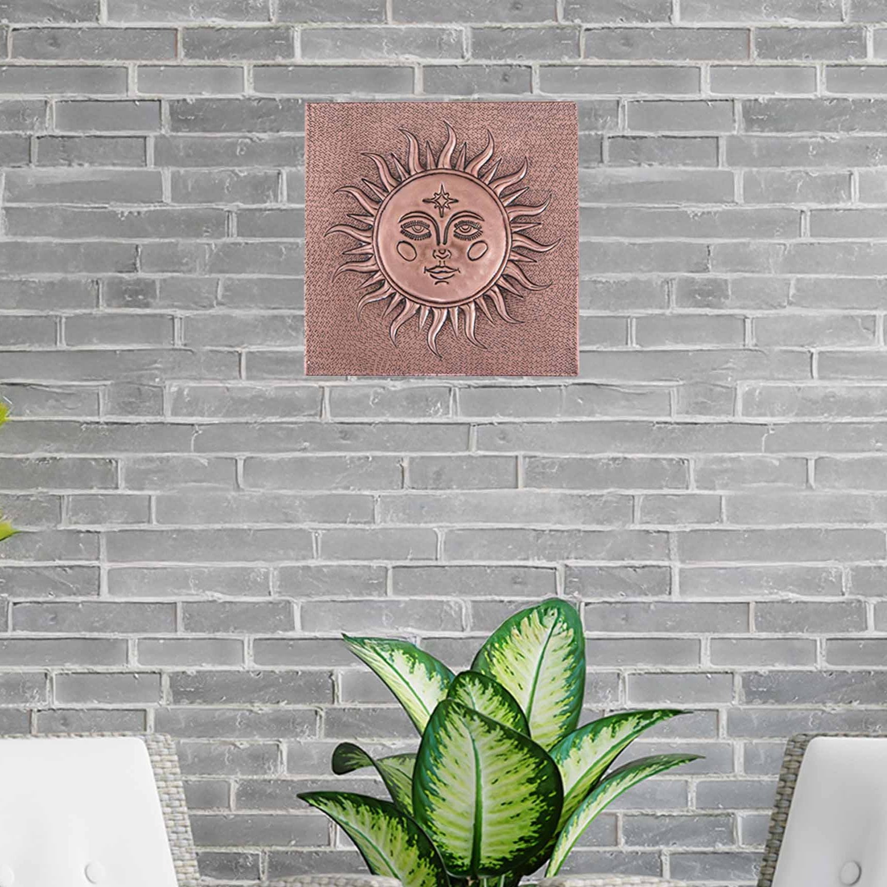 Sun with Face Copper Wall Art 11.8"x11.8" - Natuross