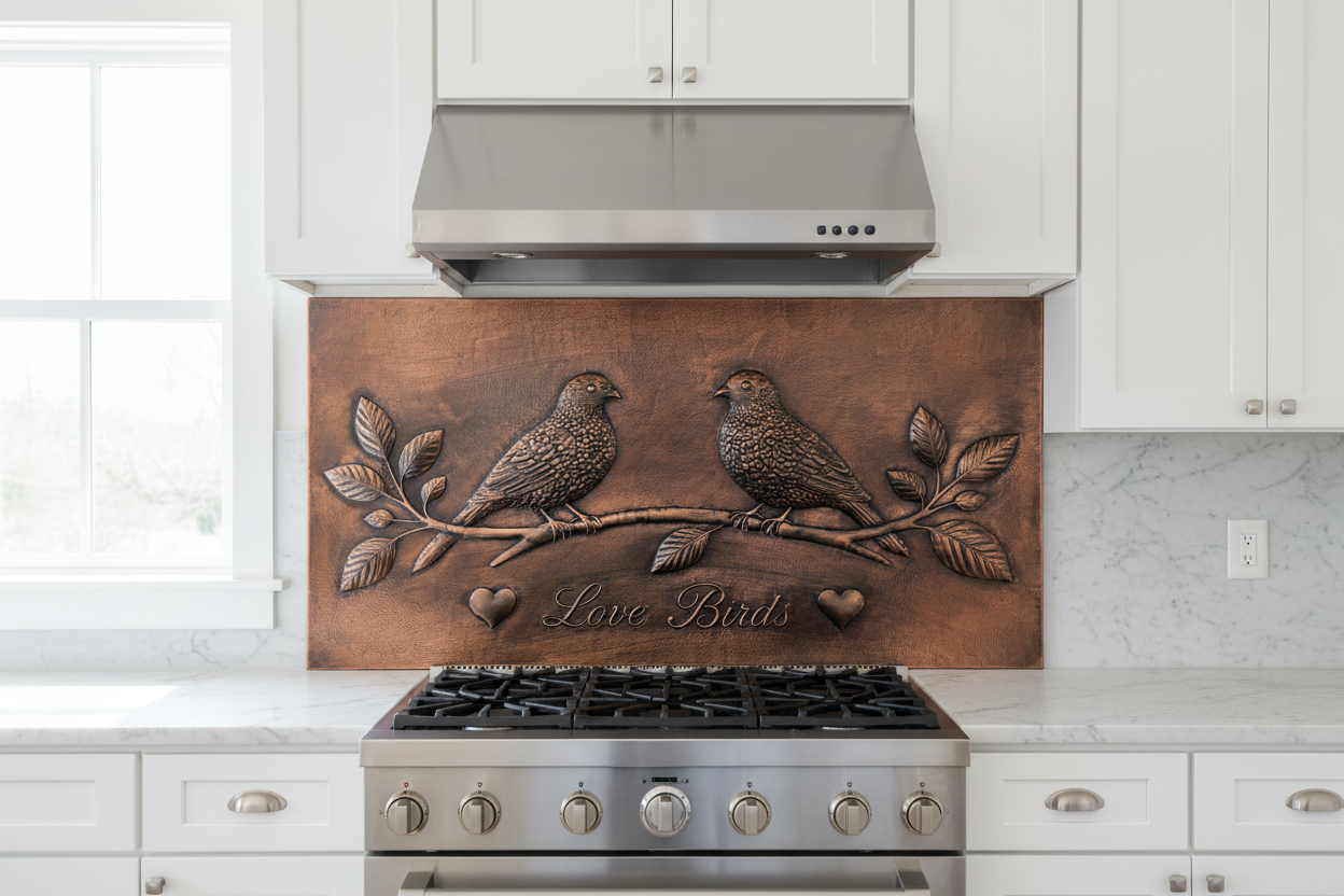 Love Birds Copper Backsplash Panel