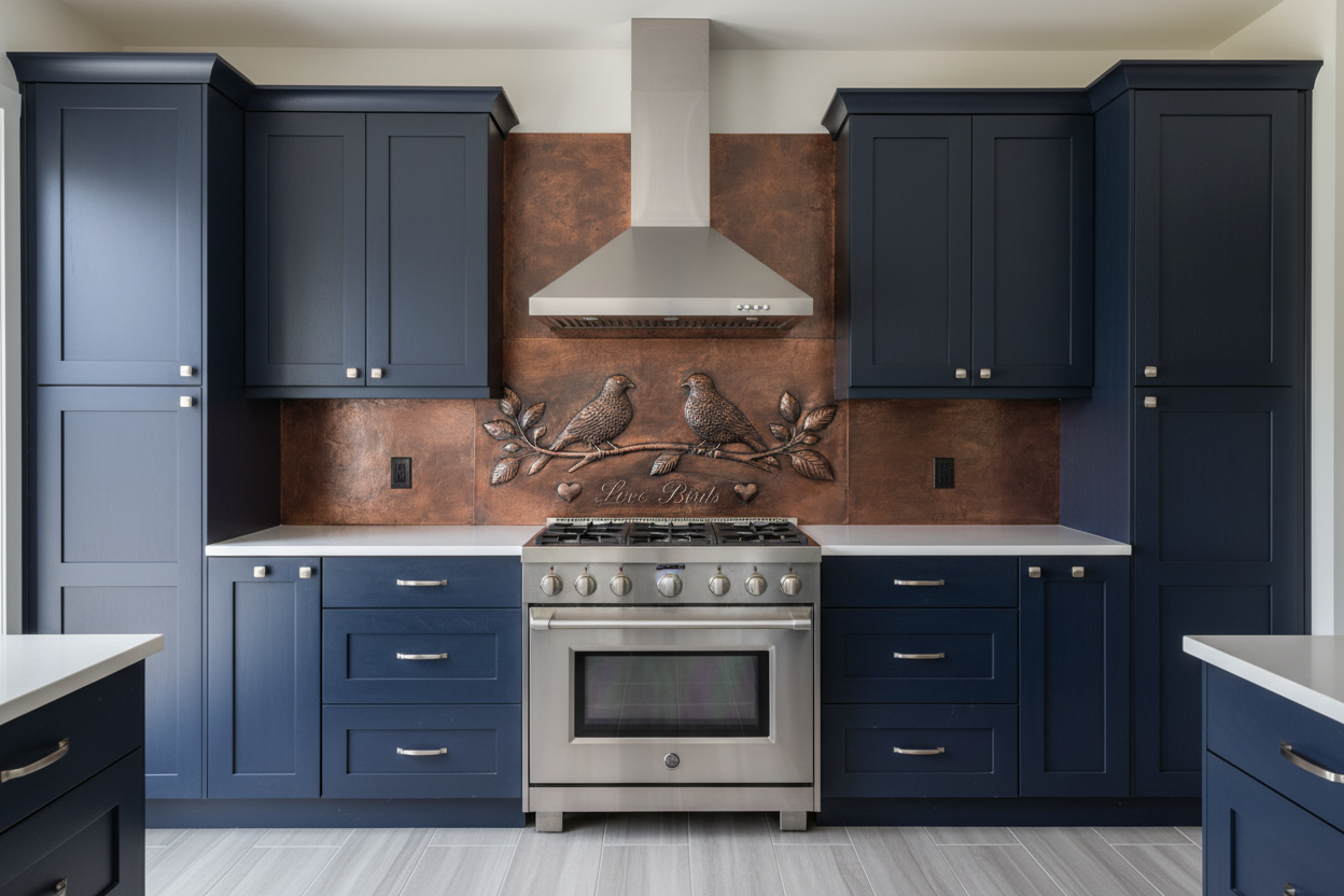 Lovebirds on Blossom Branch Copper Backsplash