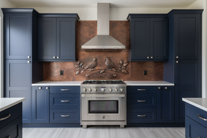 Lovebirds on Blossom Branch Copper Backsplash
