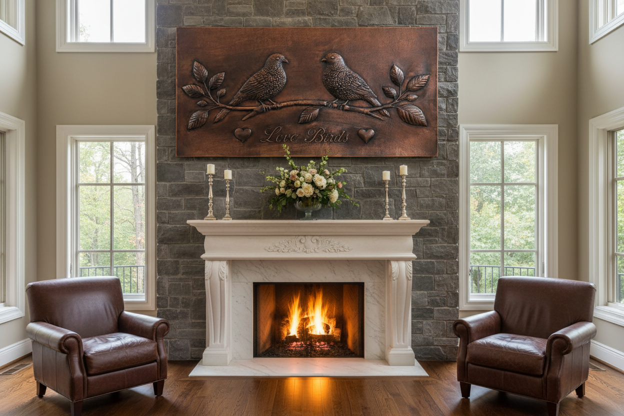 Love Birds Copper Backsplash Panel