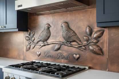 Lovebirds on Blossom Branch Copper Backsplash