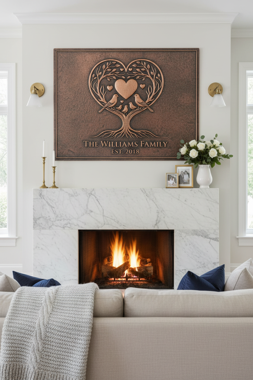 Love Tree Birds - fireplace CLOSER clean living room