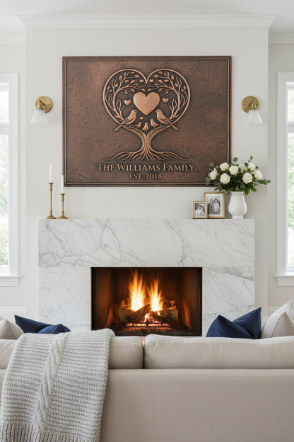 Love Tree Birds - fireplace CLOSER clean living room