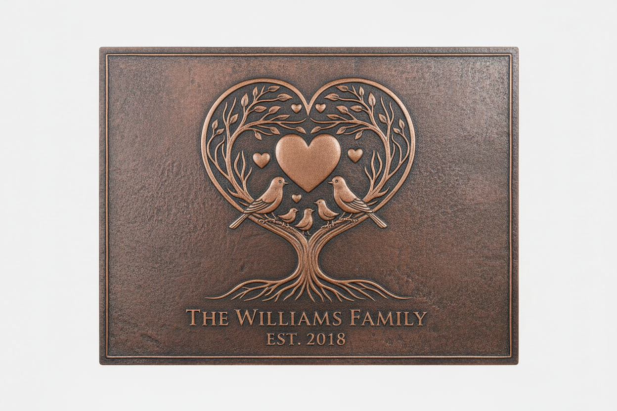 Love Tree Family Name Sign brown patina panel