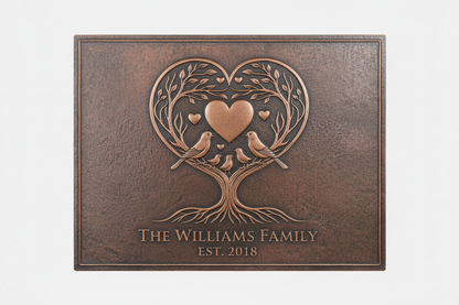 Love Tree Family Name Sign brown patina panel