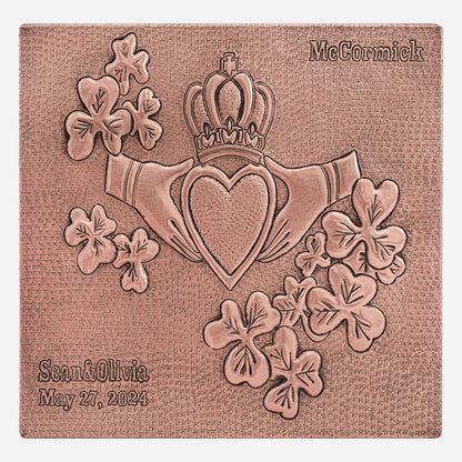 Copper Romance Plaque Sign (Irish Claddagh Surrounded With Three Leaf Clovers) - Natuross