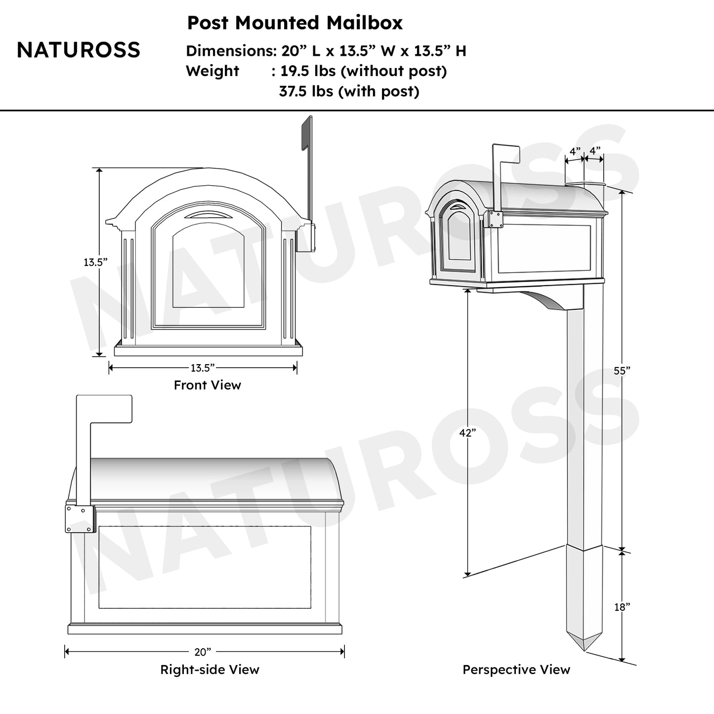 Post-Mounted Copper Letterbox