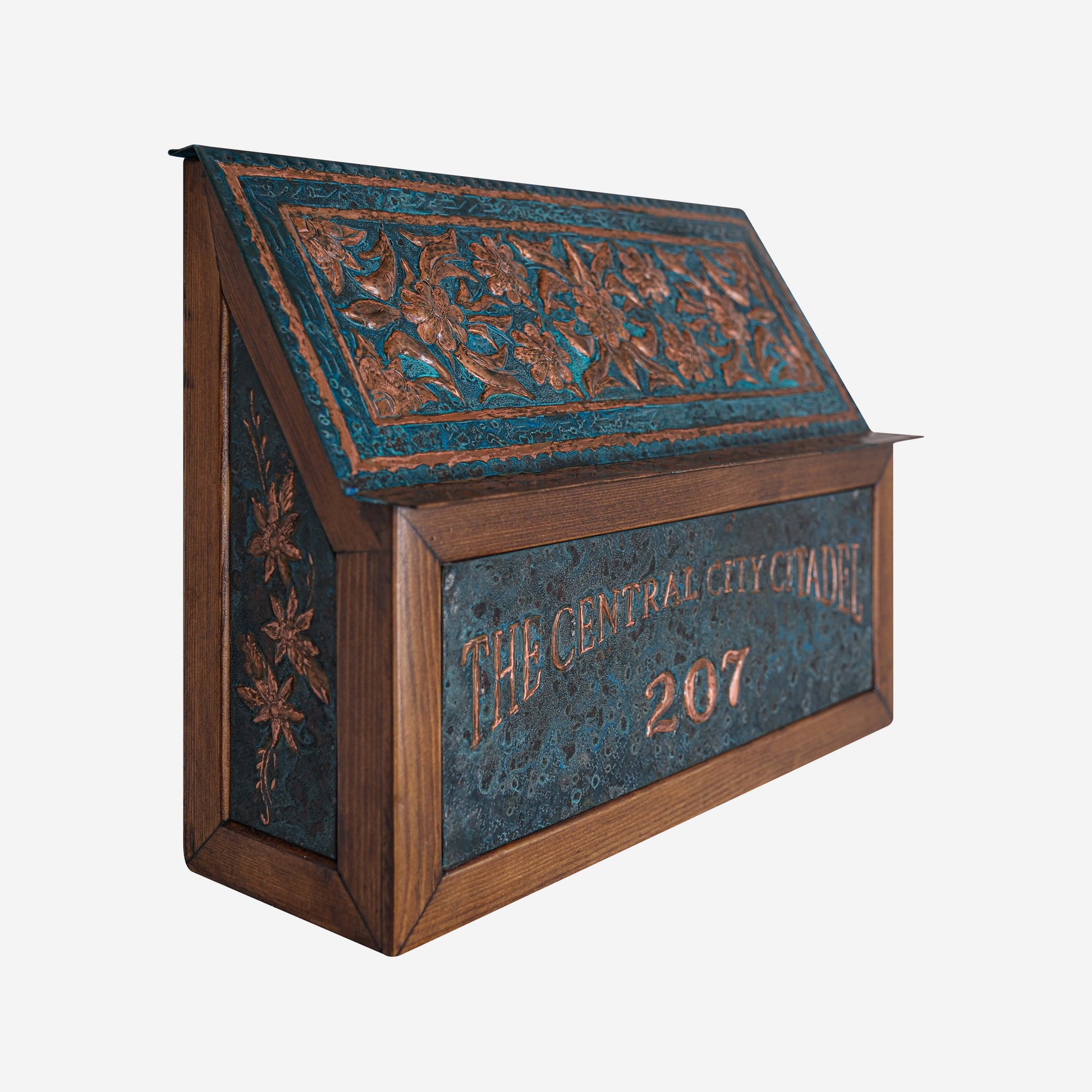 Wall Mounted Copper Mailbox in Blue Patina