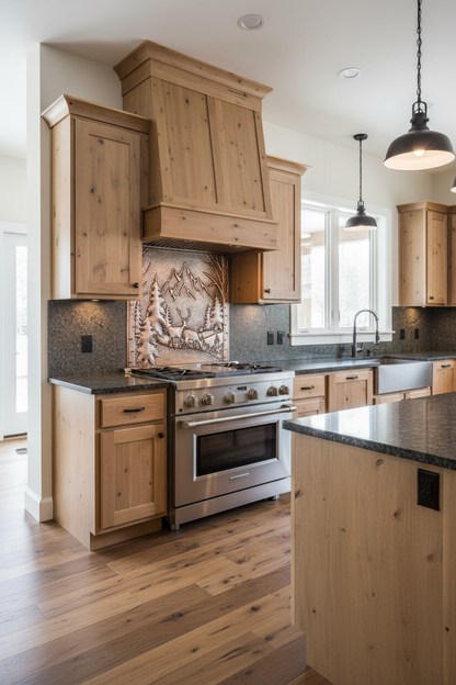 Majestic Mountain Forest Scene Backsplash - contemporary rustic kitchen