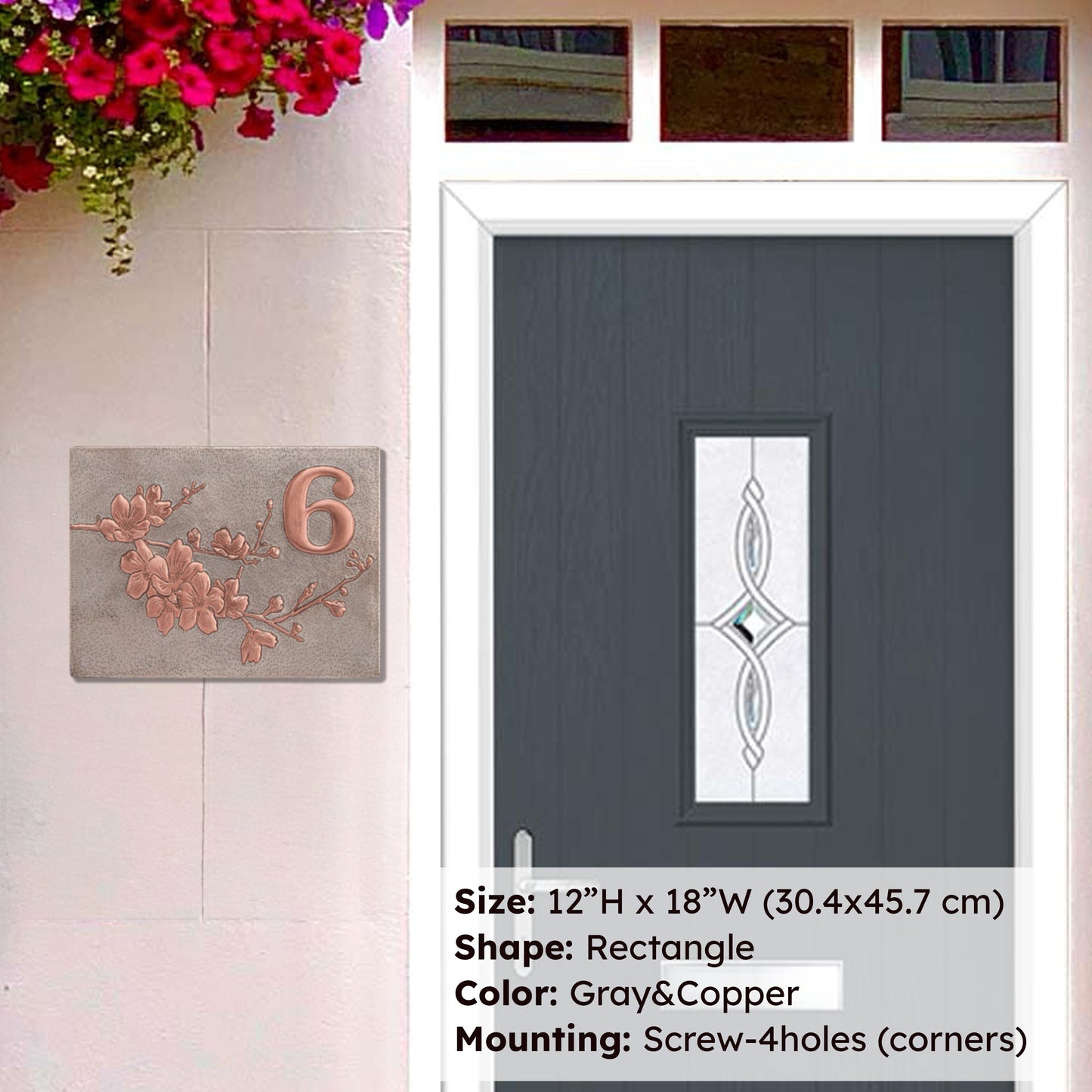 Copper House Number Plaque (Cherry Blossom Branch) - Natuross