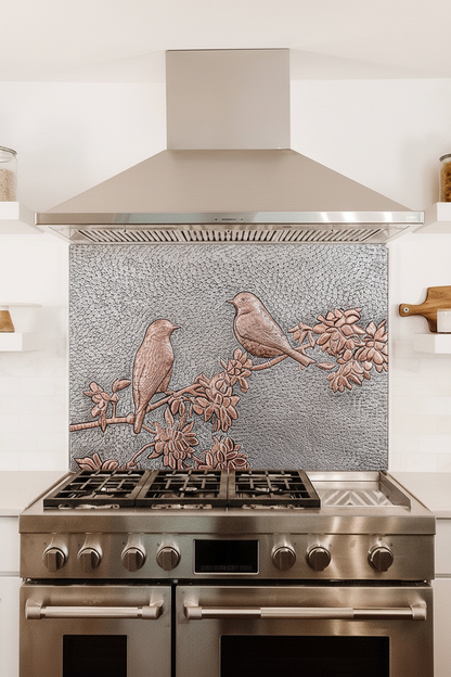 Metal Kitchen Backsplash Tile Birds - close-up front view