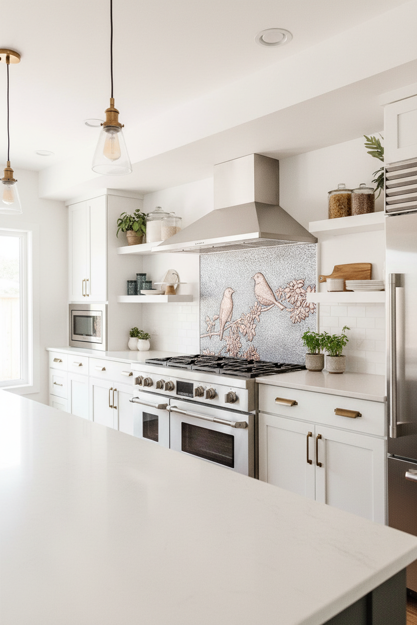 Metal Kitchen Backsplash Tile Birds - contemporary kitchen
