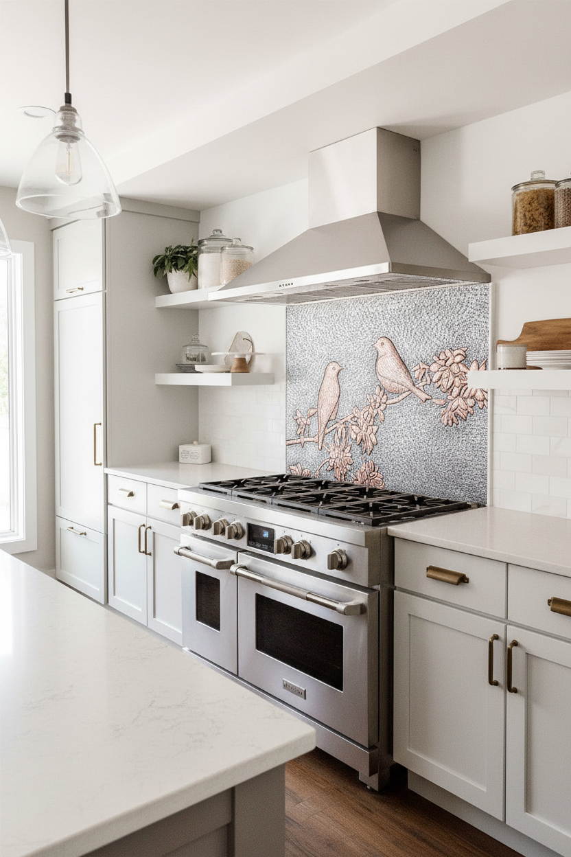 Metal Kitchen Backsplash Tile Birds - modern transitional kitchen