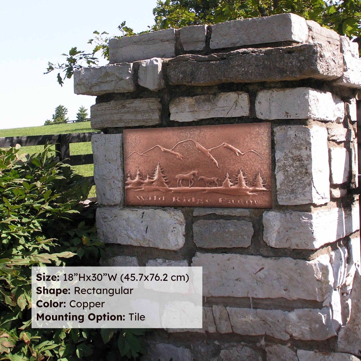 Copper Farm Sign (Mountains, Pine Trees, and Horses Scene) - Natuross