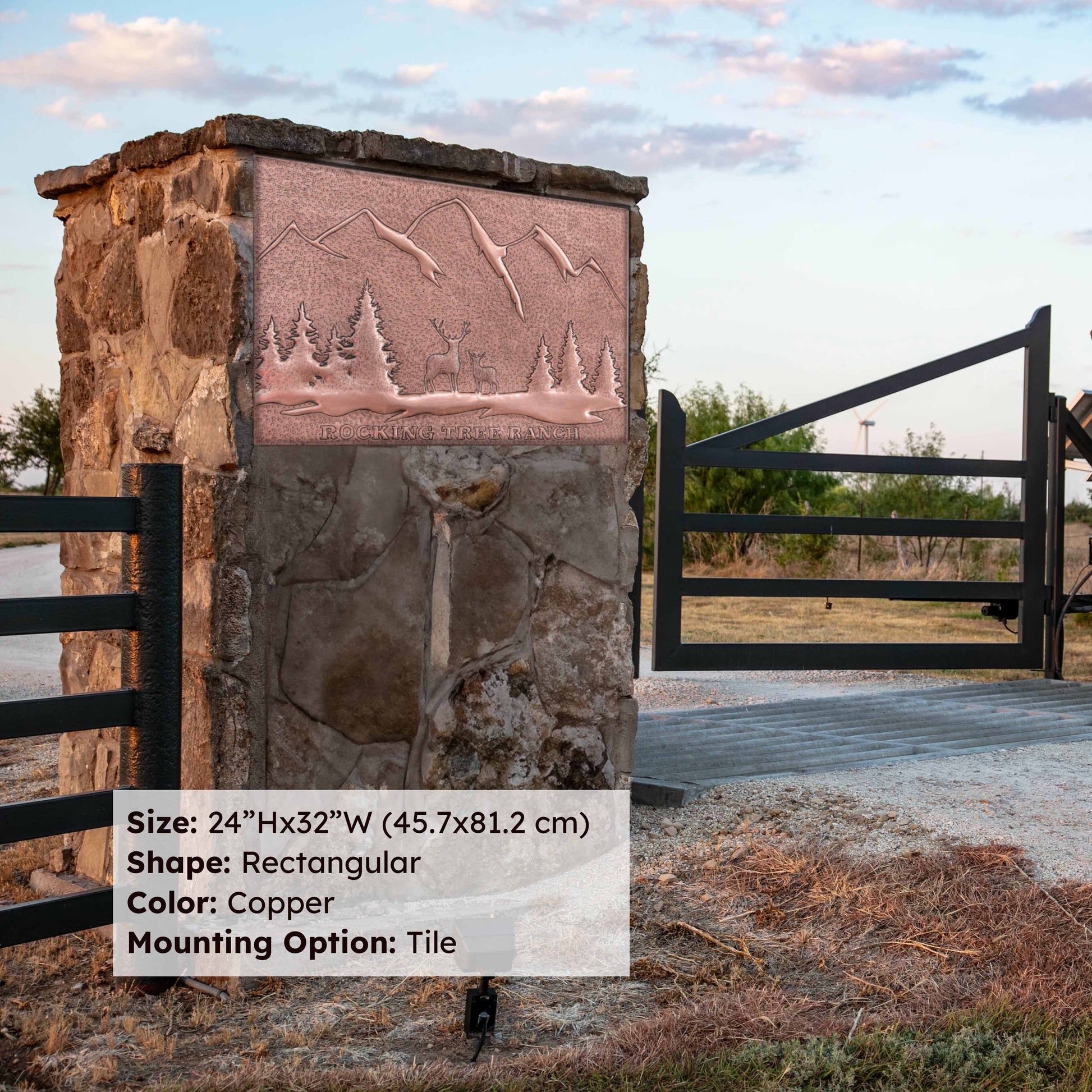 Copper Ranch Sign (Mountains, Pine Trees, and Deers Scene) - Natuross