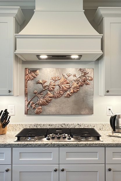 Modern Kitchen Backsplash Tile Ginkgo Leaves - oversized close-up
