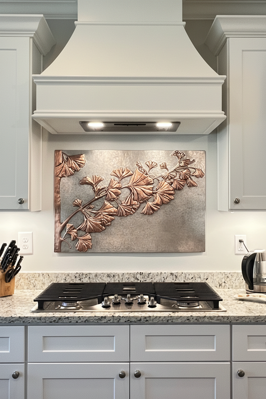 Modern Kitchen Backsplash Tile Ginkgo Leaves - oversized close-up