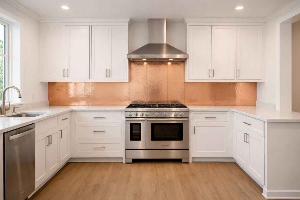 Natural Copper Panels — White Shaker Kitchen