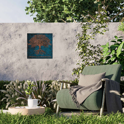 Copper Tree with Roots Handmade Art Tile 27.9"x27.9" Blue - Natuross