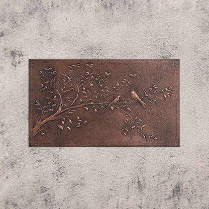 Copper Birds on Tree Branches With Ornamental Border Art Tile 16.9"x30" Brown - Natuross