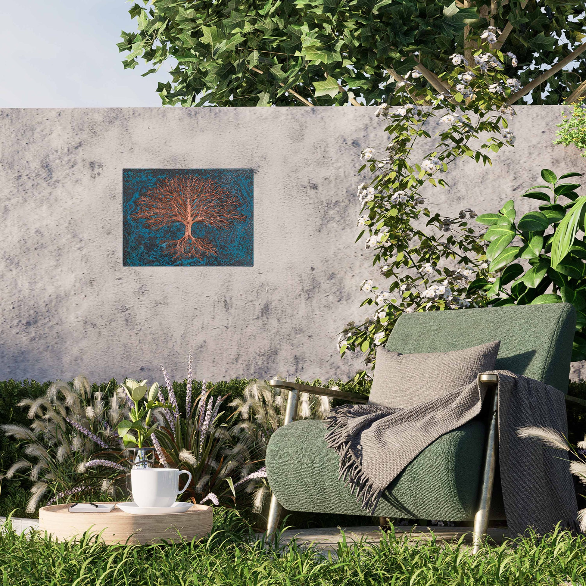 Copper Tree with Roots Art Tile 11.9"x15.9" Blue - Natuross