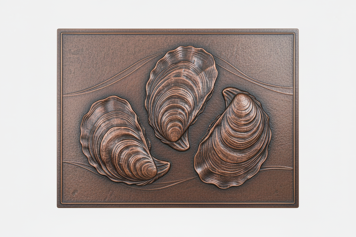Oyster Relief clean brown patina panel