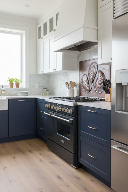 Oyster Relief Panel - 38x38 inch in modern coastal kitchen