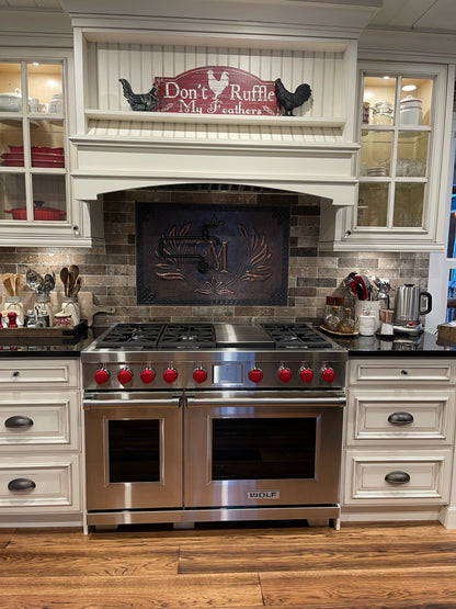 Monogram Letter Copper Backsplash — Brown Copper