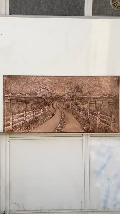 Country Road with Fence Copper Panel