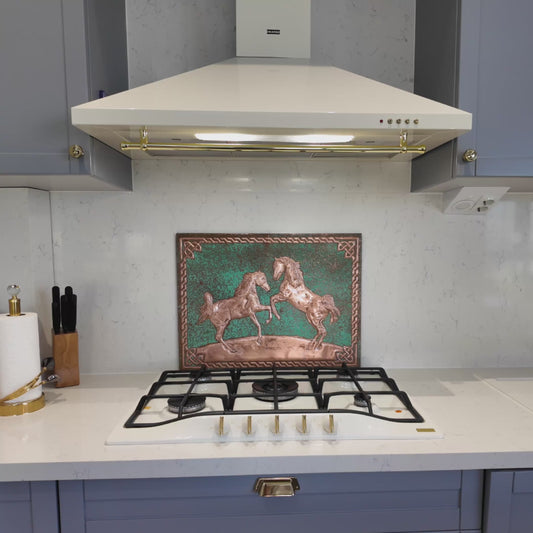 Wild Horses Green Copper Kitchen Backsplash
