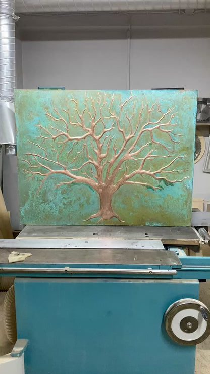 Tree of Life Copper Backsplash in Green Patina