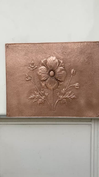 Copper Stove Backsplash with Anthurium Flowers