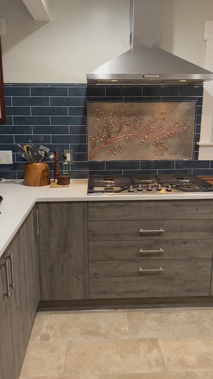 Tree Branches Copper Backsplash — Silver–Copper