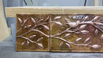 Birds on Tree Branches Fire Copper Backsplash