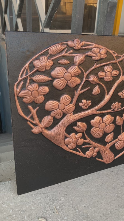 Hand-Hammered Copper Dogwood Heart Panel — Floral Wall Art & Home Decor