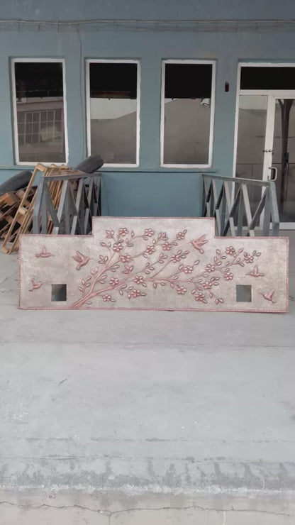 Cherry Blossoms & Hummingbirds Copper Backsplash – Hand-Hammered Custom Metal Wall Art for Kitchen, Stove, or Sink – Made to Order
