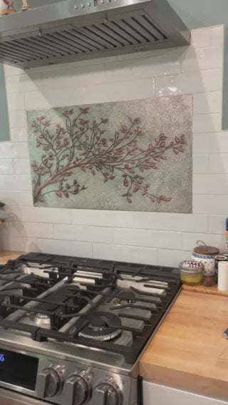 Gray Copper Tree Branches Backsplash | Handmade Copper Kitchen Backsplash Tile