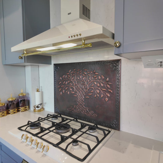 Carrelage pour crédence de cuisine celtique - Arbre de vie cuivré - Patine brune