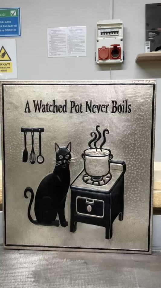 "A Watched Pot Never Boils" Copper Kitchen Stove Backsplash