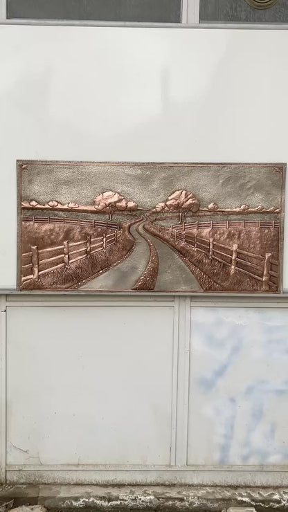 Country Road with Fence Copper Panel