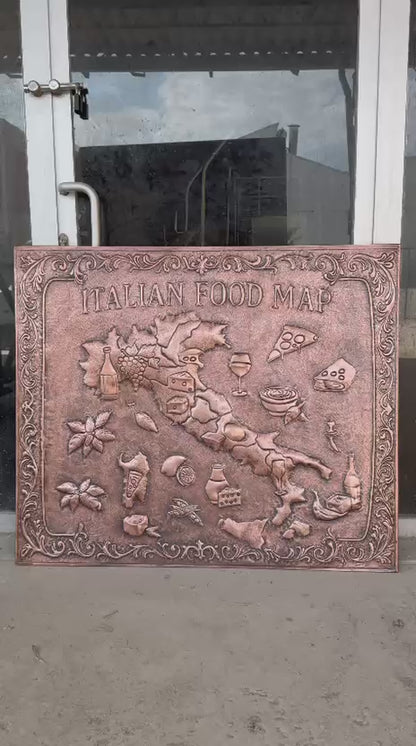 Italian Food Map Copper Kitchen Backsplash – Embossed Culinary Wall Art