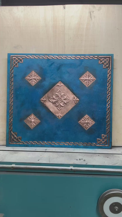 Fleur-de-Lis Copper Kitchen Backsplash - Blue Patina -