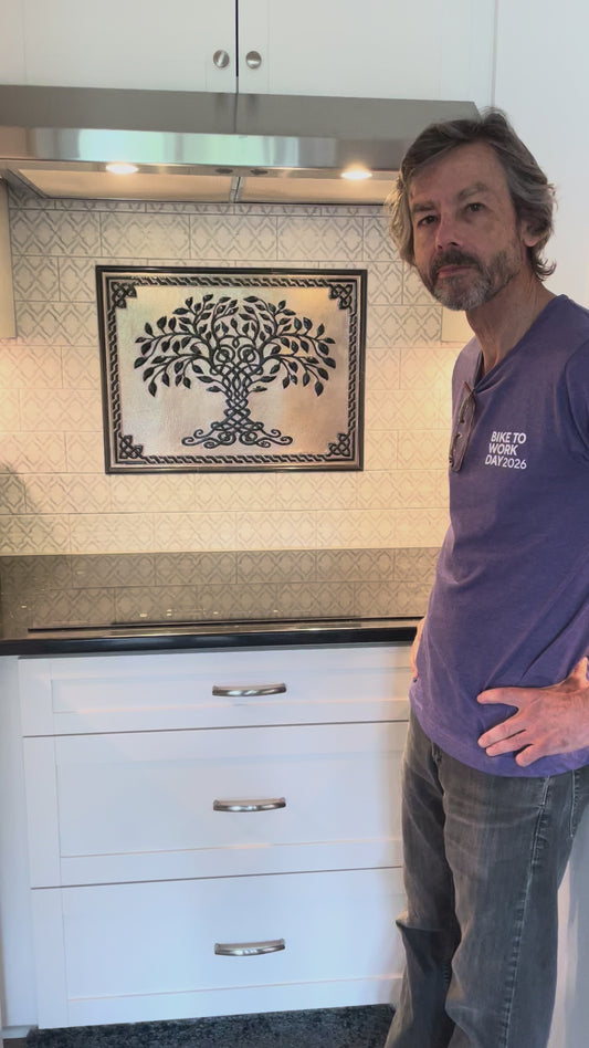 Tree of Life Copper Backsplash — Silver–Black