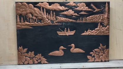 Lake Fishing Scene Copper Kitchen Backsplash