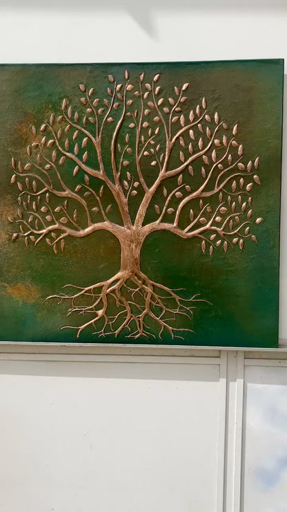 Green Verdigris Tree With Roots Copper Backsplash