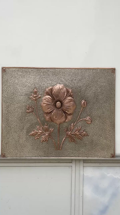 Copper Stove Backsplash with Anthurium Flowers